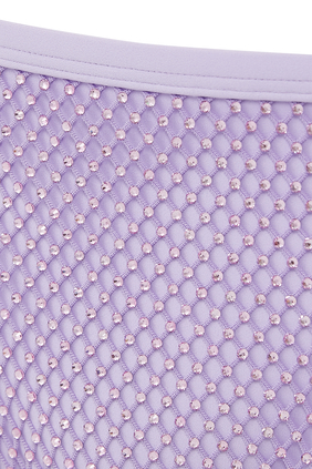 قطعة بيكيني سفلية موكسي بأربطة قماش شبكي مطرز بالكريستال